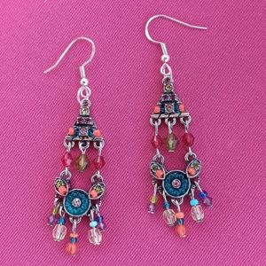Silver Handmade Beaded Dangle Earrings Bohemian Summer